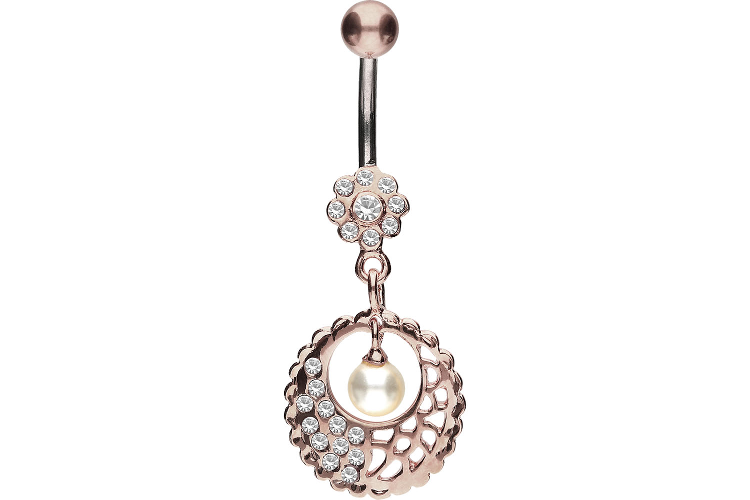 Titan Bananabell Piercing mit 925er Silber-Design BLUME + MANDALA + PERLE ++SALE++